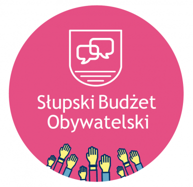 Napis na różowym tle Słupski Budżet Obywatelski